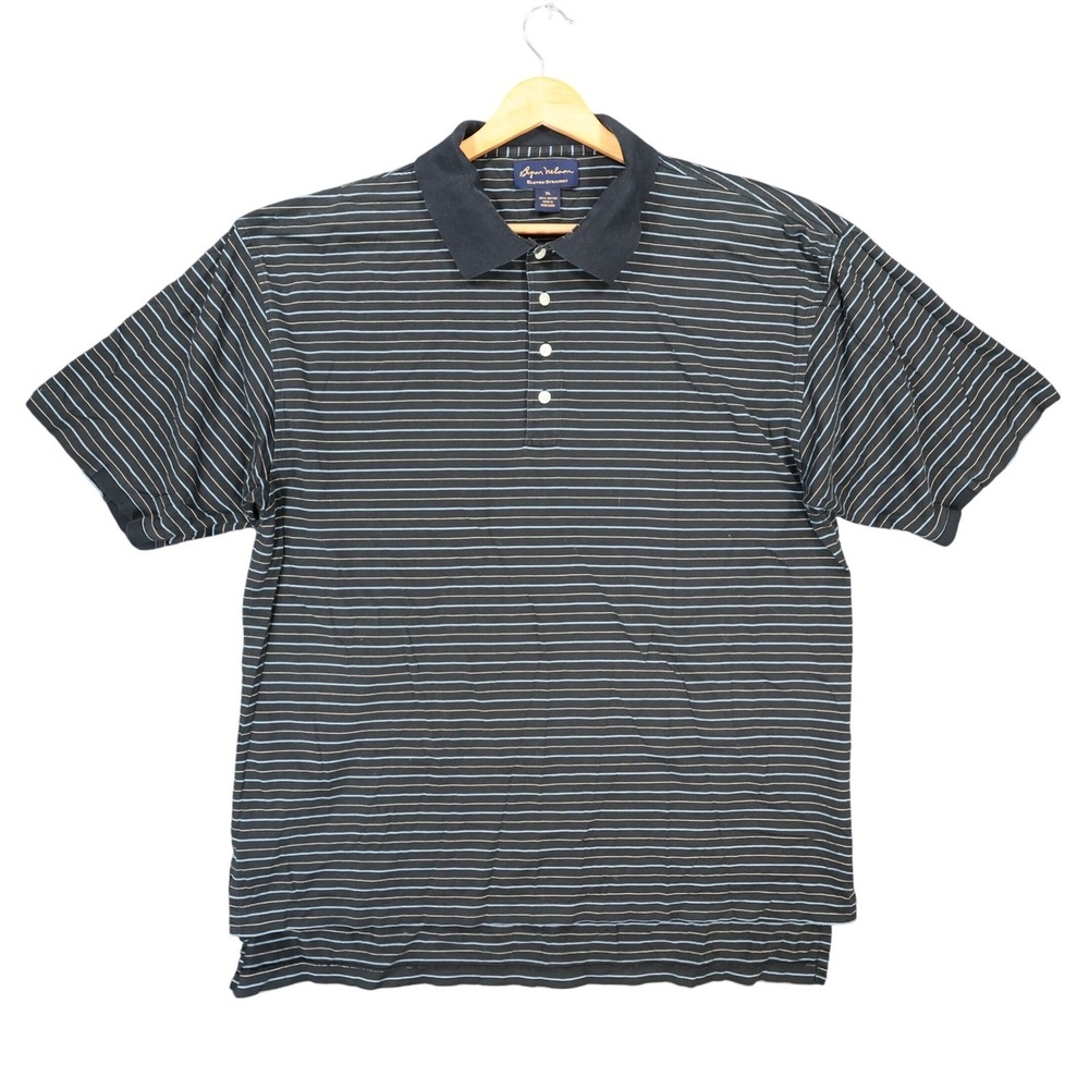 Byron Nelson Polo Mens XL Black Excellent Striped Cotton Short Sleeve Golf Shirt
